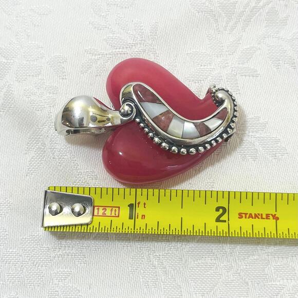 CAROLYN POLLACK Sterling Silver Rhodonite Heart Pendant Enhancer Pink 925 Relios - Picture 8 of 10